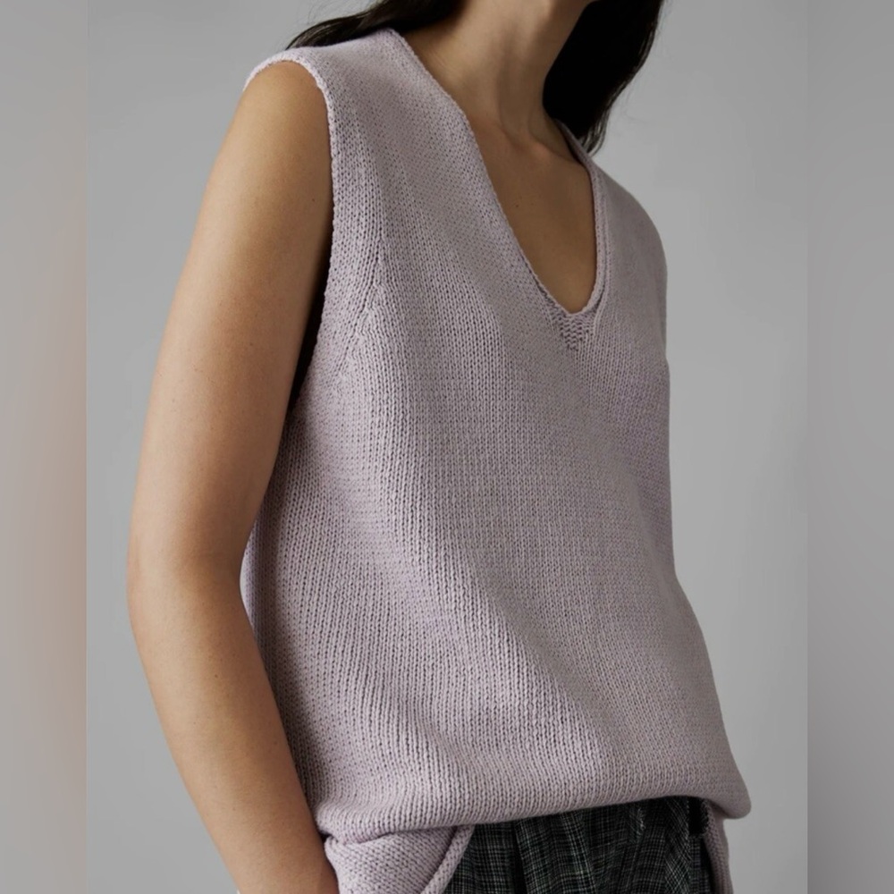 TOAST UK WOMEN'S COTTON LINEN KNITTED TANK - SIZE LARGE Wood Lilac